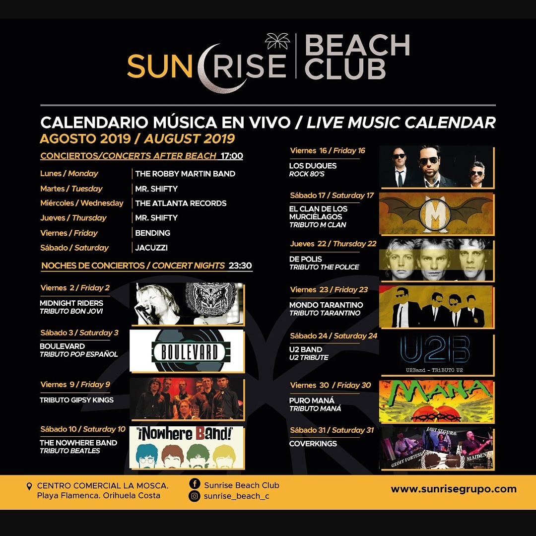 Sunrise Beach Club Live music calendar SUNRISE GRUPO